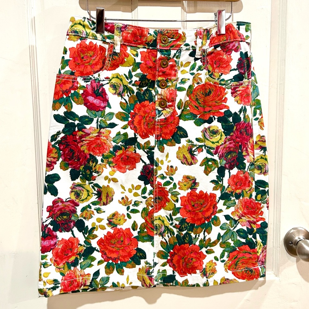 MAEVE Anthropologie Floral Denim Pencil Skirt Boho Preppy Casual Size 2 & 12 - Picture 7 of 12
